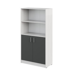 Shelving unit with 2 shelves and a cabinet