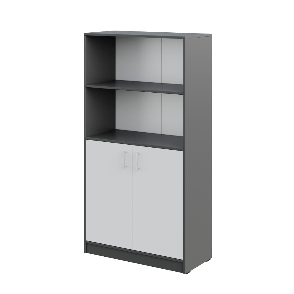 Shelving unit with 2 shelves and a cabinet Shelving unit with 2 shelves and a cabinet