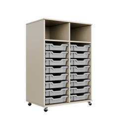 Mobile cabinet with two-section trays Mobile cabinet with two-section trays