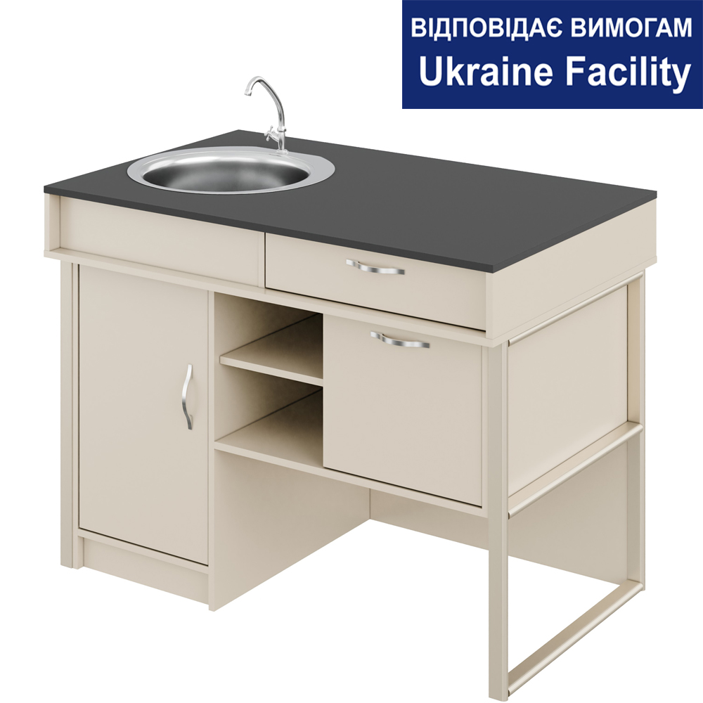 Demonstration table with sink Combi MDF+HPL Demonstration table with sink Combi MDF+HPL
