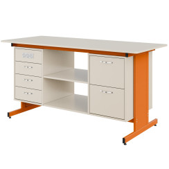 Стіл демонстраційний двотумбовий з розетками,МДФ та HPL