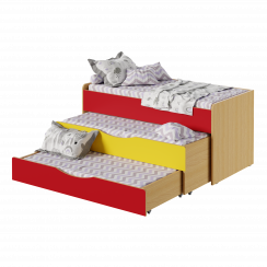 Кровать детская трехъярусная Красный / Жёлтый