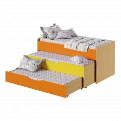 Кровать детская трехъярусная Жёлтый / Апельсин