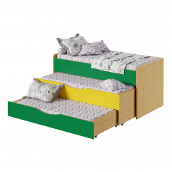 Кровать детская трехъярусная Зелёный / Жёлтый