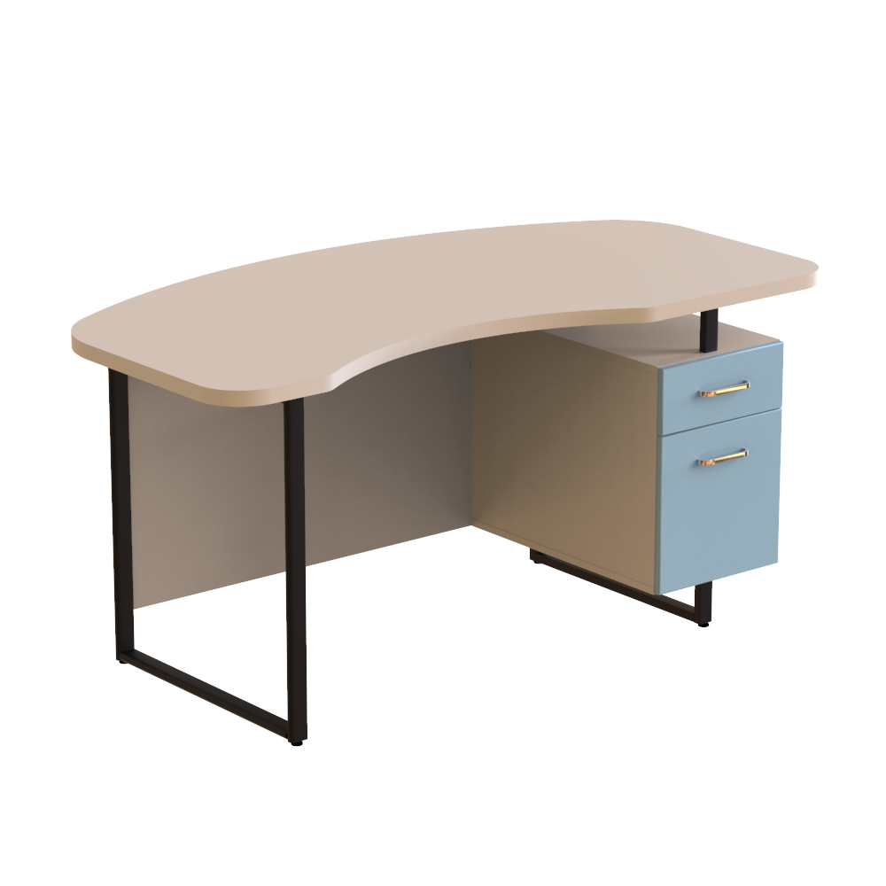 Semi-circular Desk Vanilla, Black, Blue Right
