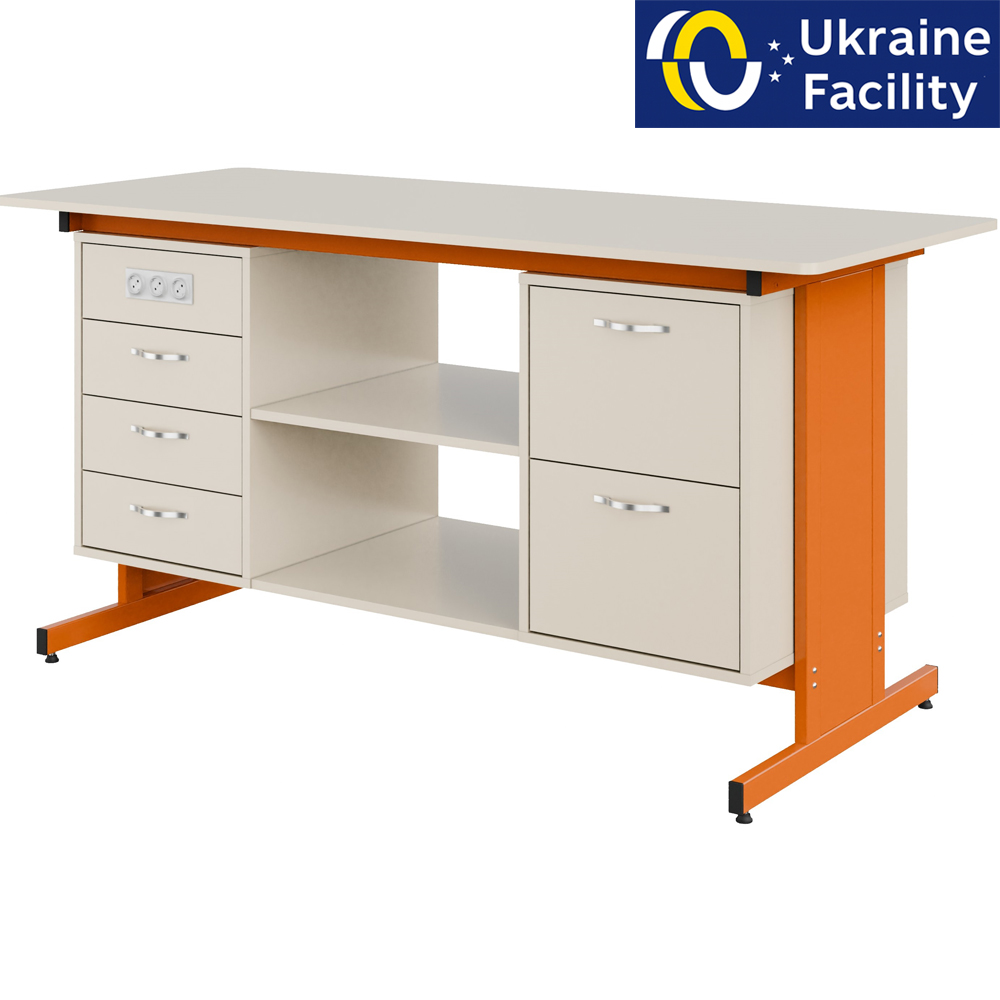 Стіл демонстраційний двотумбовий Pro з розетками ЛДСП