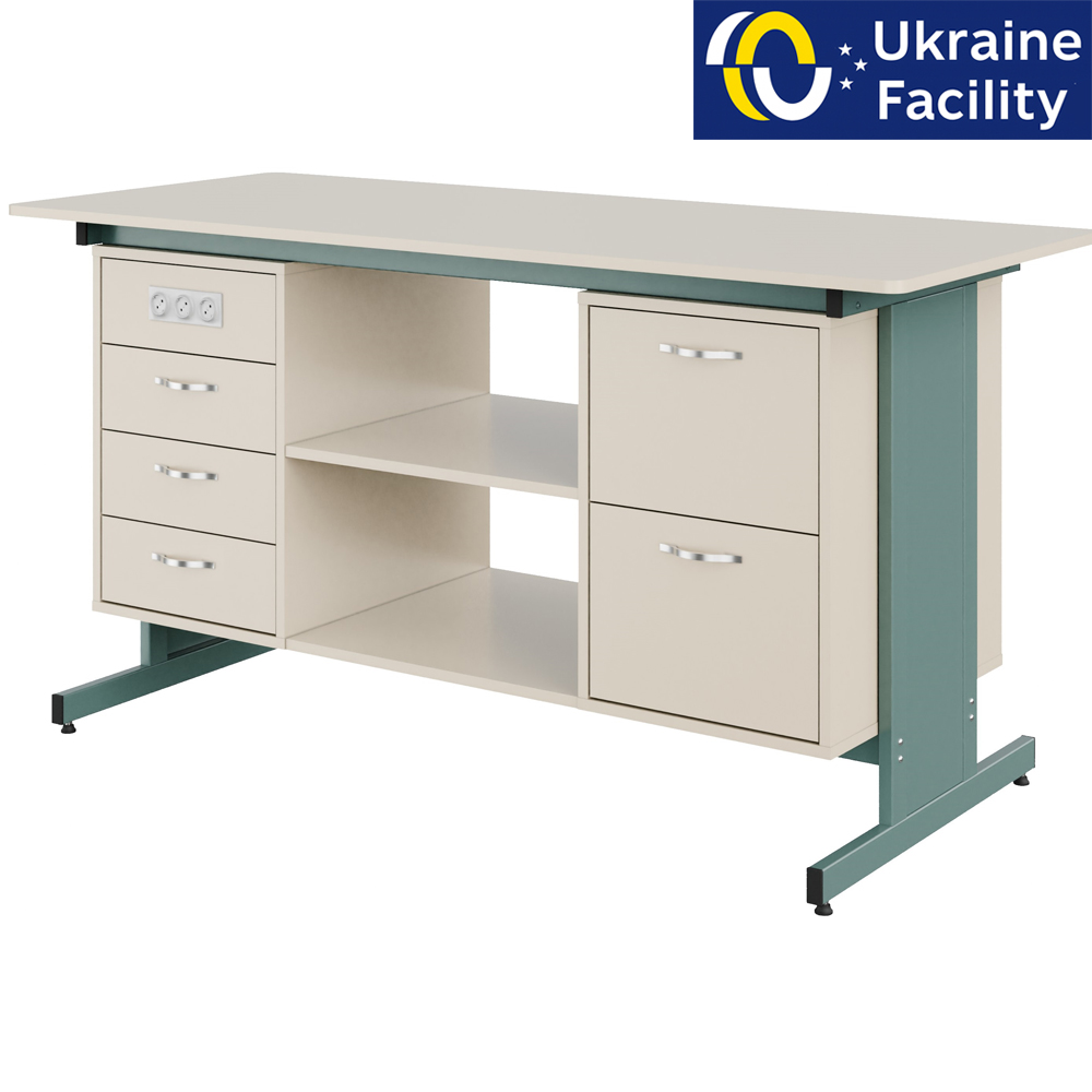 Стіл демонстраційний двотумбовий Pro з розетками ЛДСП