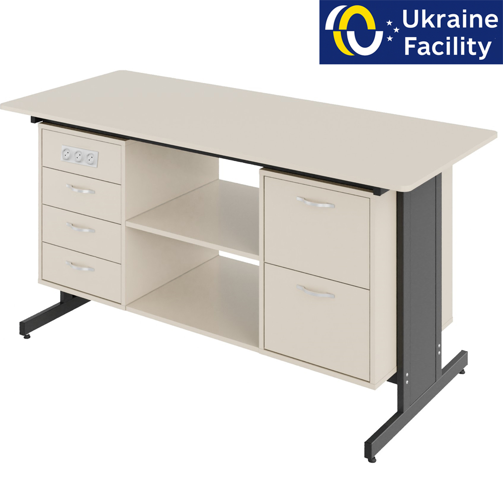 Стіл демонстраційний двотумбовий Pro з розетками ЛДСП