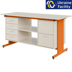 Стіл демонстраційний двотумбовий Pro з розетками МДФ+HPL Стіл демонстраційний двотумбовий Pro з розетками МДФ+HPL