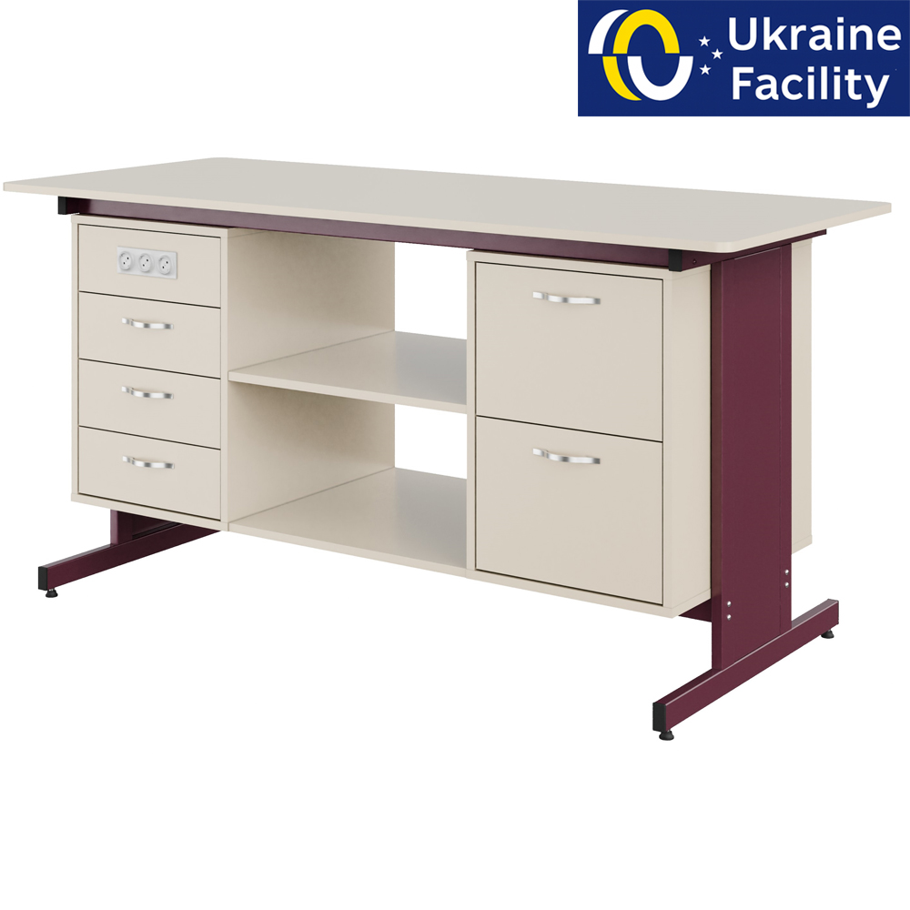 Стіл демонстраційний двотумбовий Pro з розетками МДФ+HPL