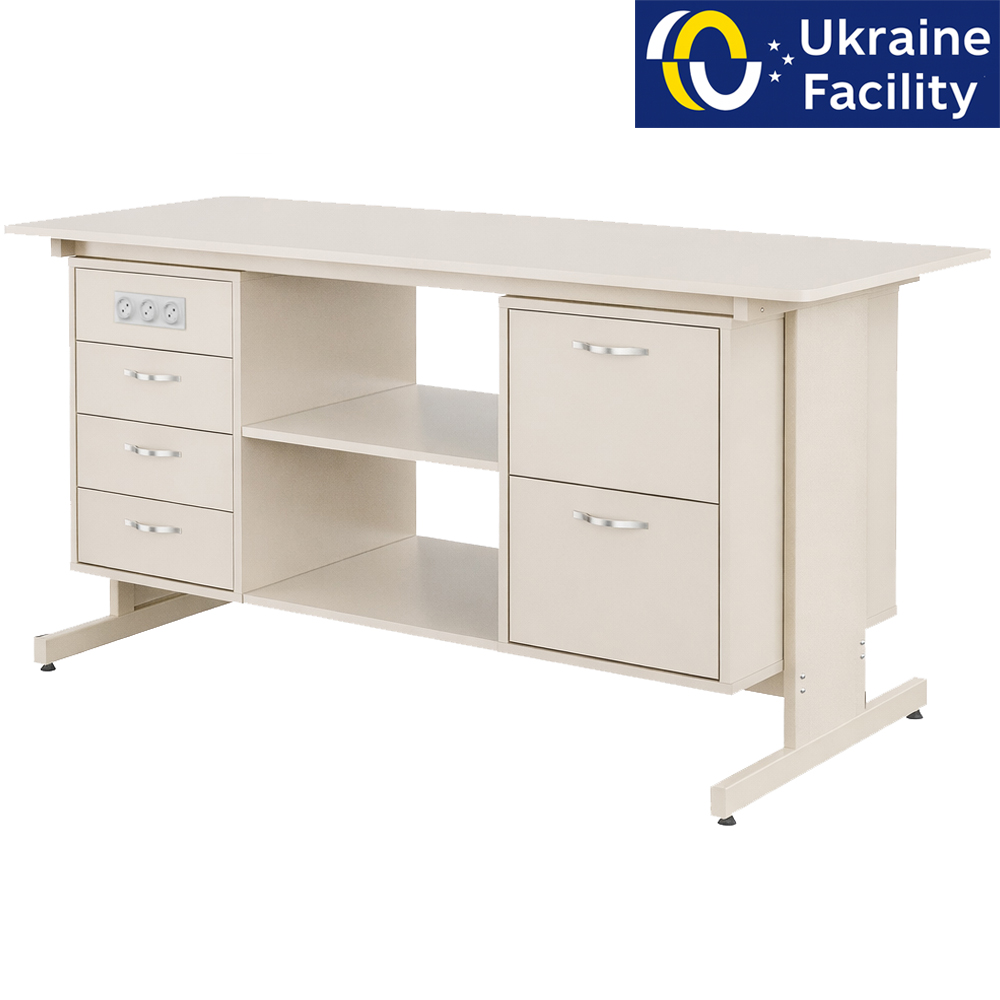 Стіл демонстраційний двотумбовий Pro з розетками МДФ+HPL