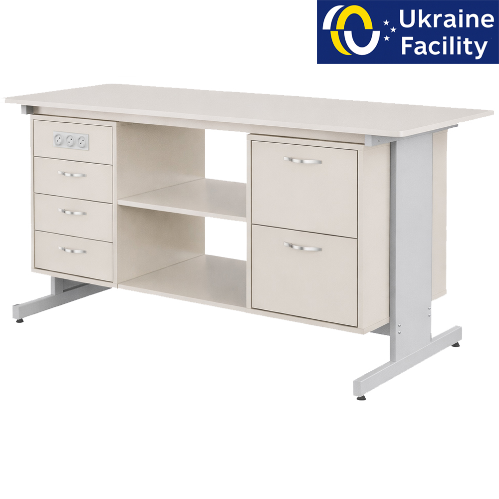 Стіл демонстраційний двотумбовий Pro з розетками МДФ+HPL