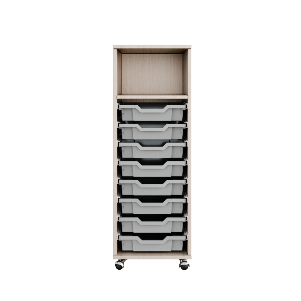 Mobile cabinet with single-section trays
