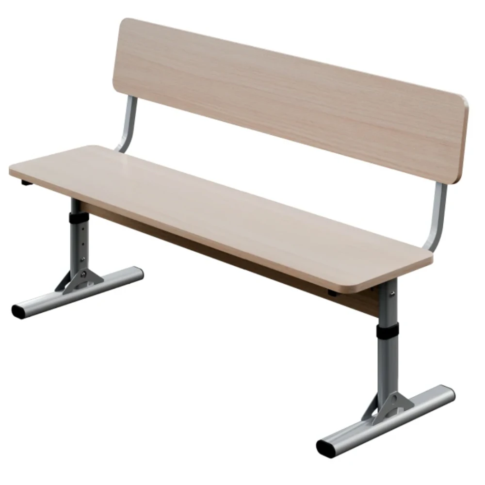 Two-seater bench on a flat-oval tube with a backrest, chipboard Milk Oak (with height adjustment No. 4-6)