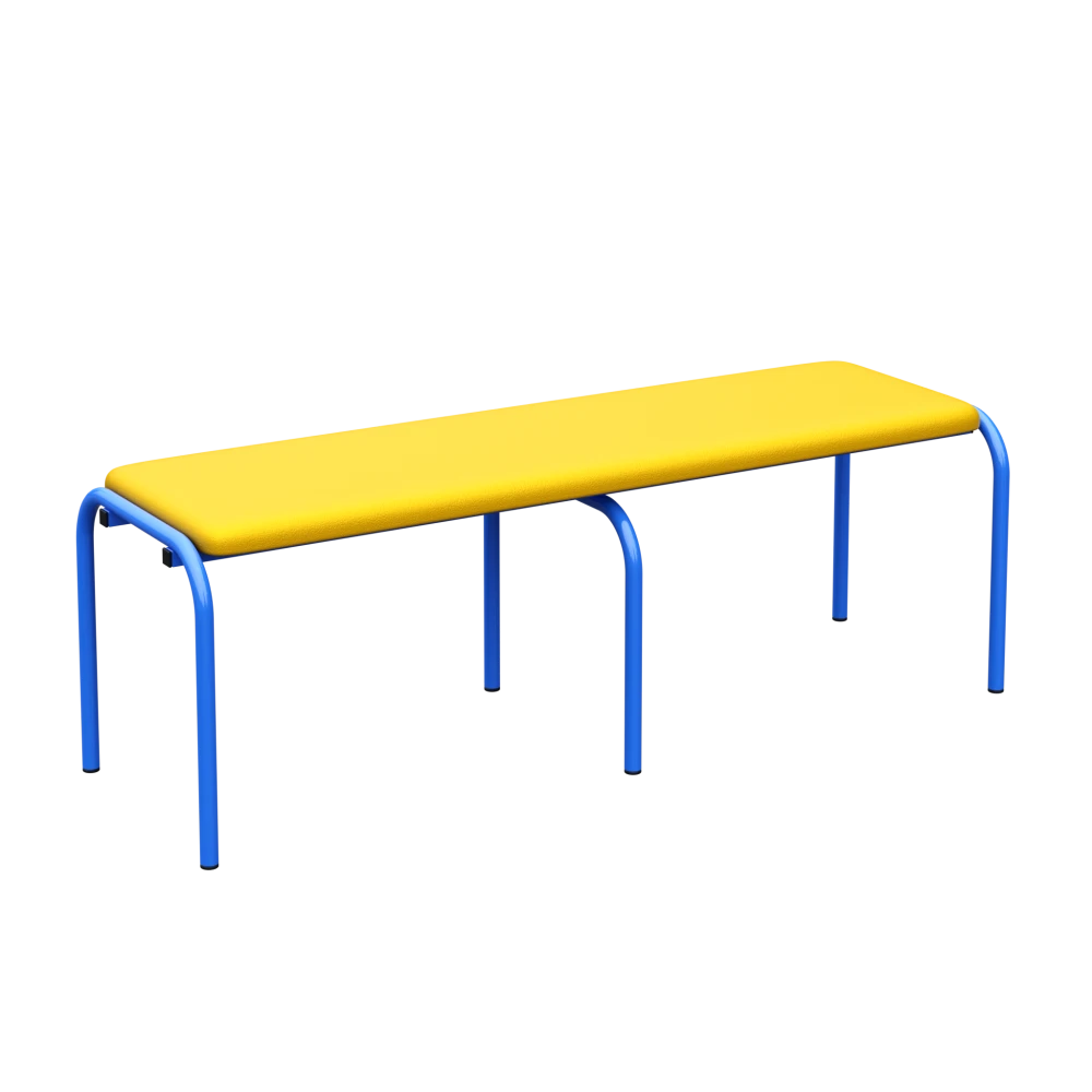 Children's Dressing Room Bench on a Metal Frame; Yellow, Blue, 300 mm