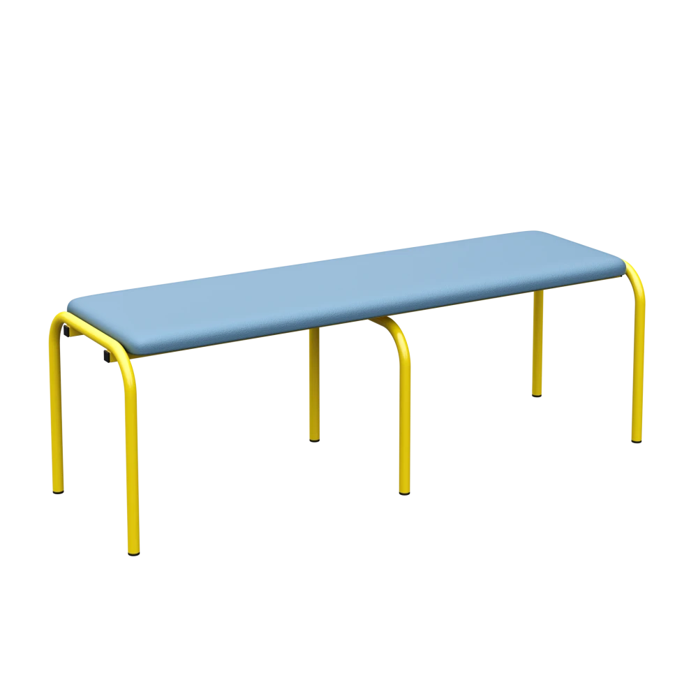 Children's Dressing Room Bench on a Metal Frame; Blue, Yellow, 300 mm