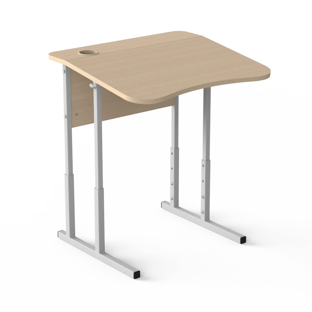 Single-Seater Anti-Scoliosis Table with Height Adjustment Milk Oak, Gray with cup cutout