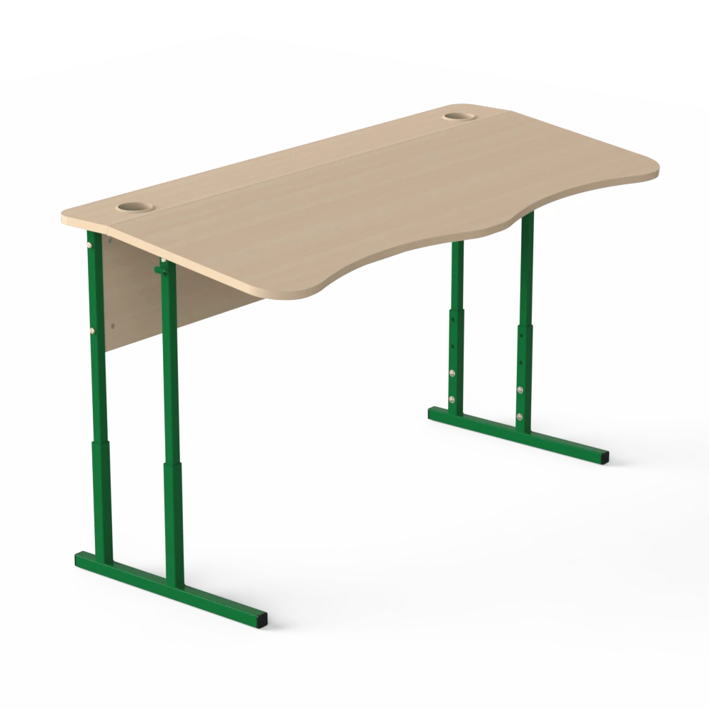 Two-Seater Anti-Scoliosis Table with Height Adjustment Milk Oak, Green with cup cutout