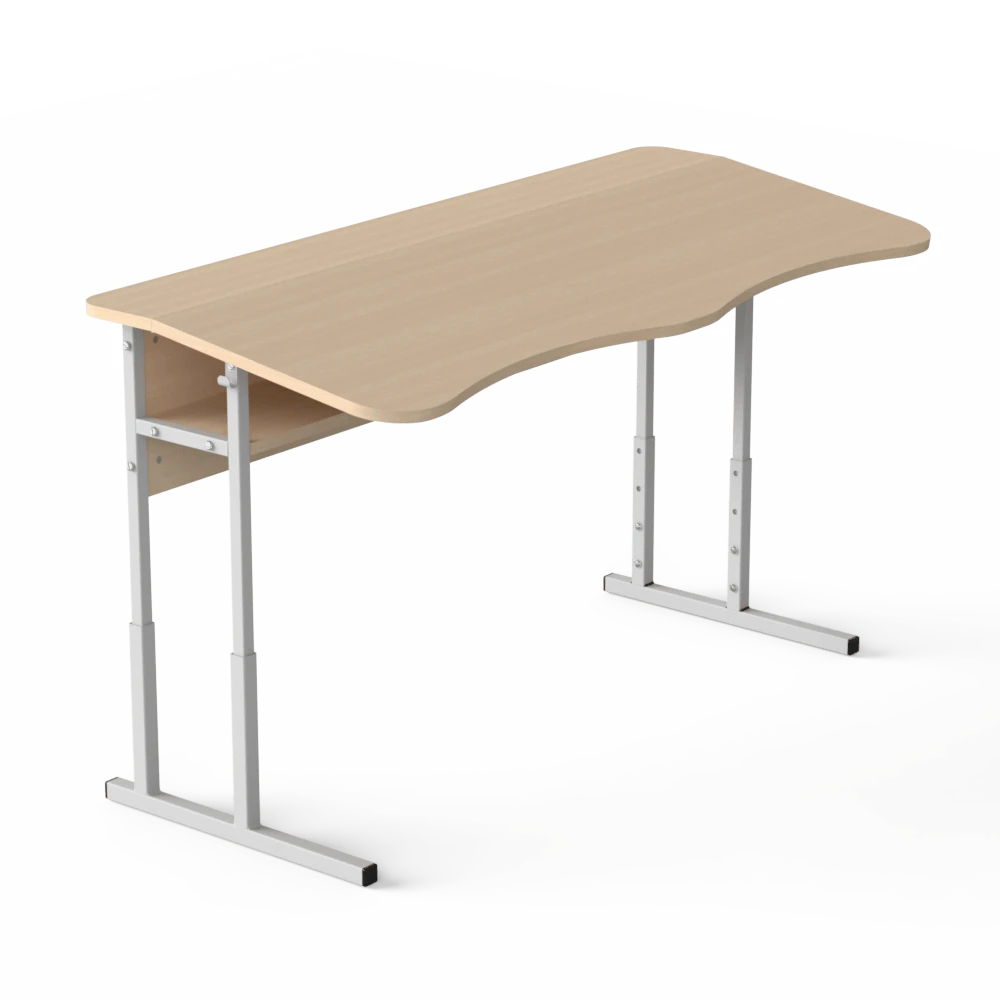 Two-Seater Anti-Scoliosis Table with Height Adjustment Milk Oak, Gray with a shelf