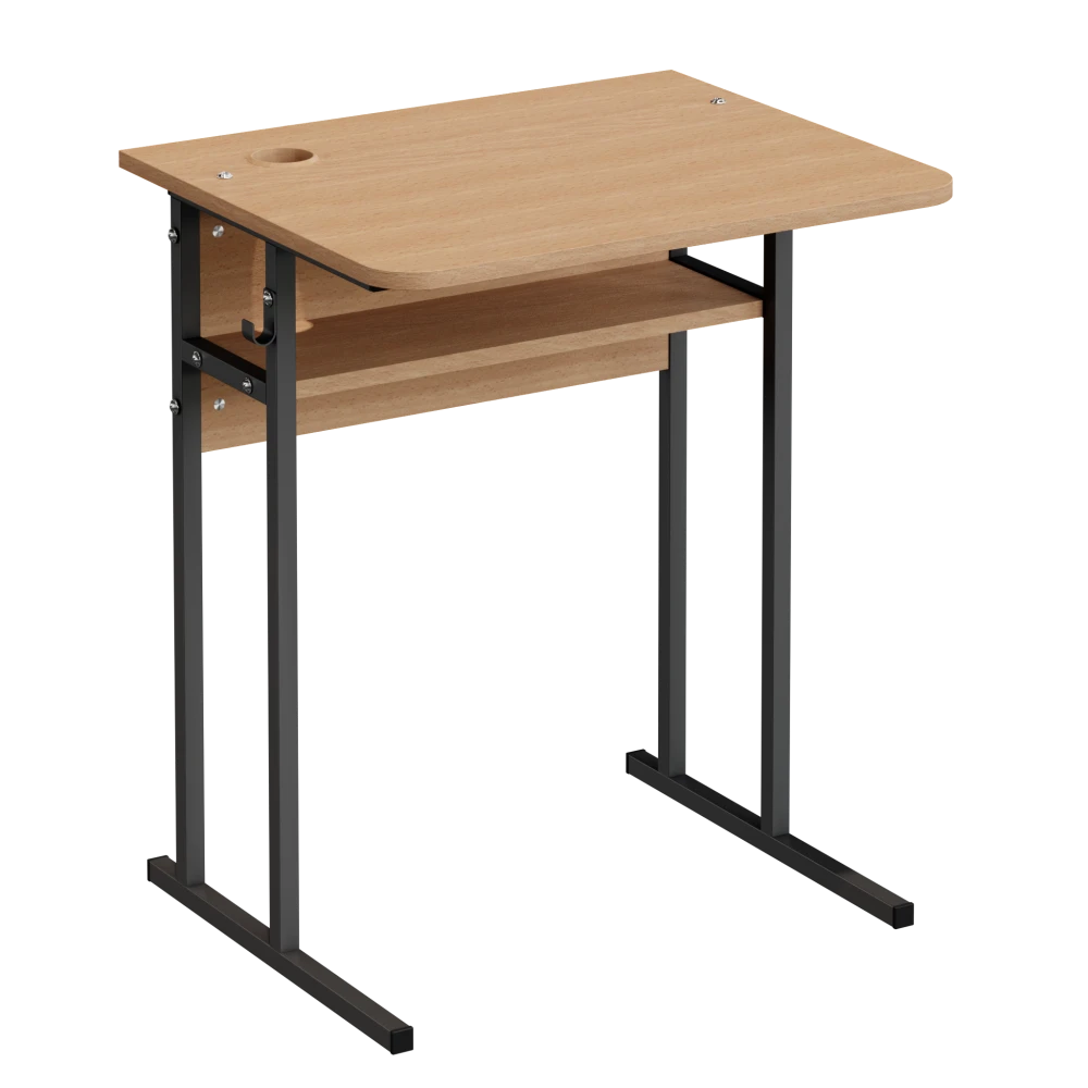 Single-Seater Student's Table Beech, Black with shelf and cutout for cups