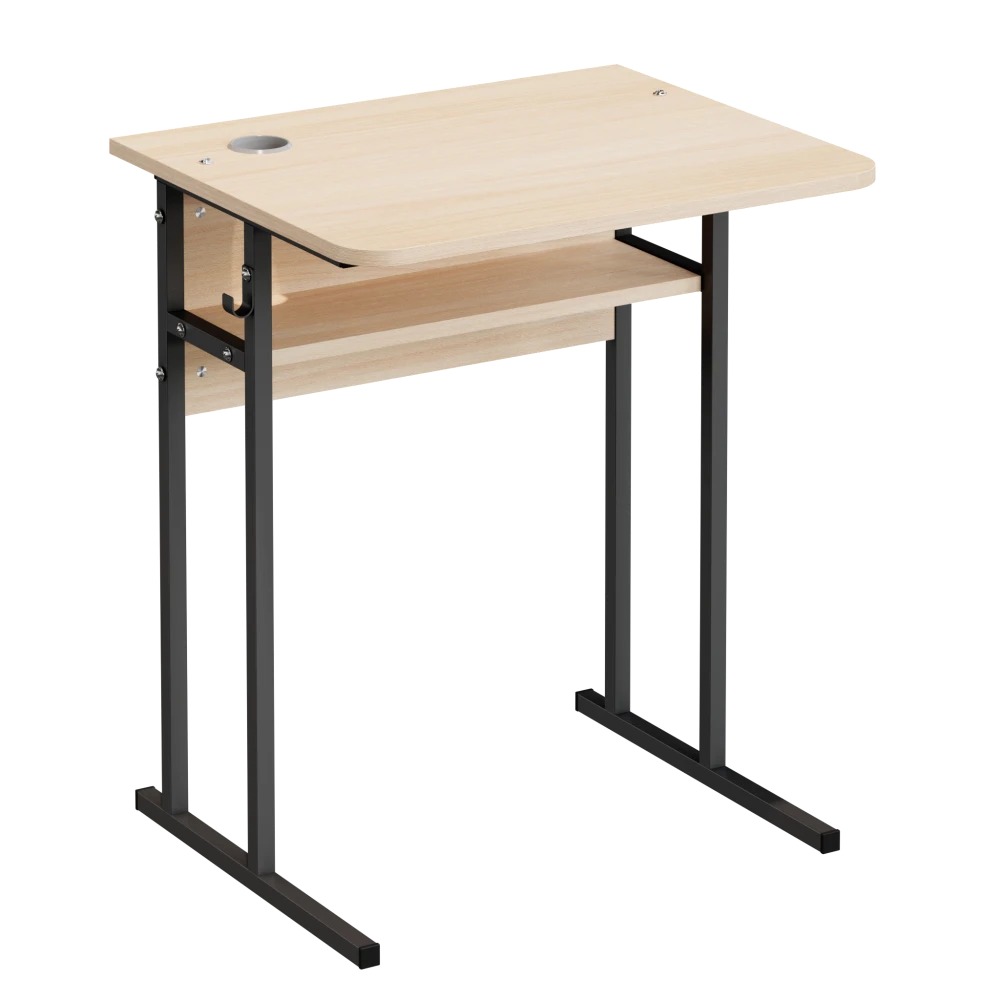 Single-Seater Student's Table Milk Oak, Black with shelf and cutout for cups