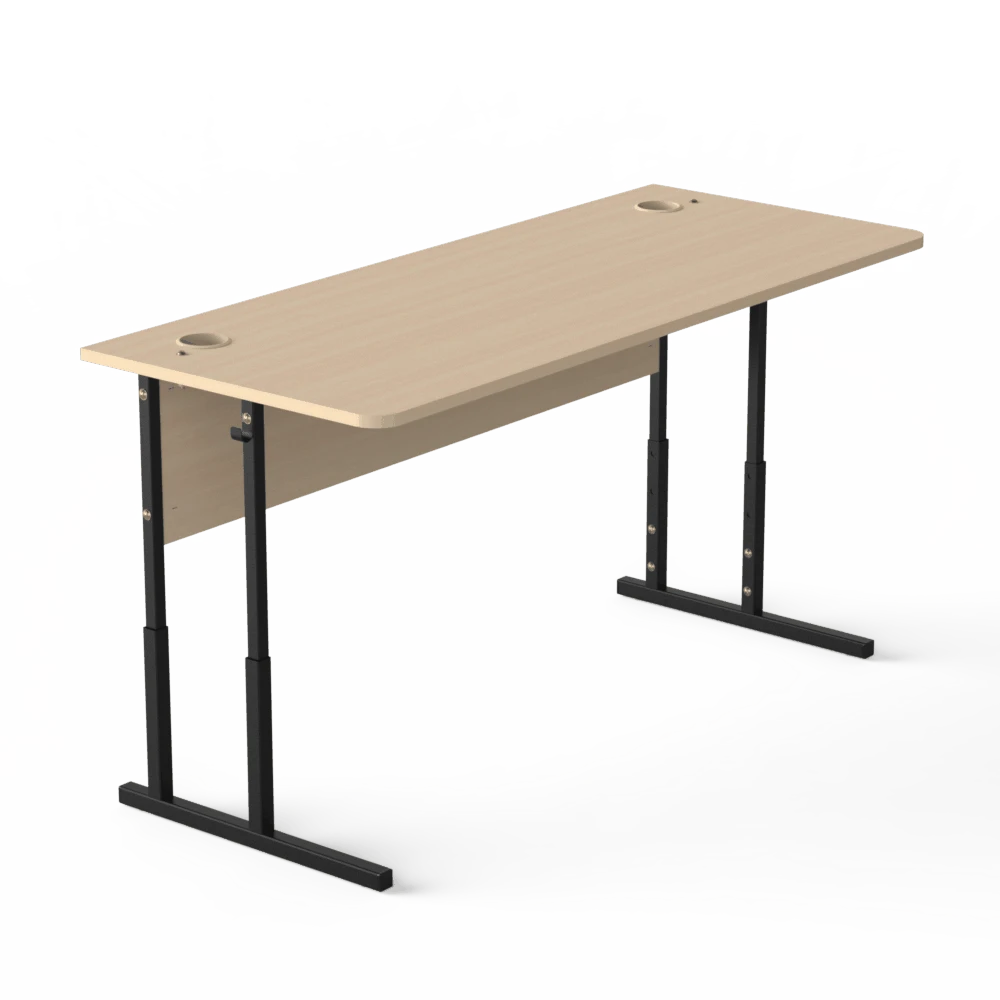 Two-Seater Auditorium Table with Height Adjustment Milk Oak, Black with cup cutout
