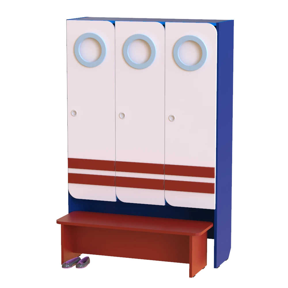 Children's sectional wardrobe "Sailor" for locker room with a bench