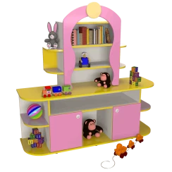 Стенка "Книжный дом" Розовый / Желтый